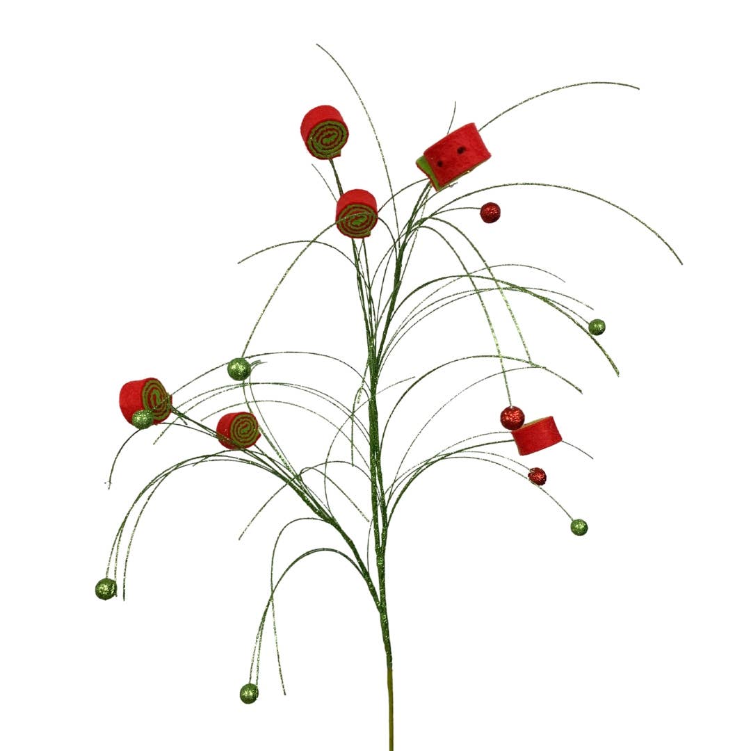 Candy Roll Twig Spray 35" - Red/Green