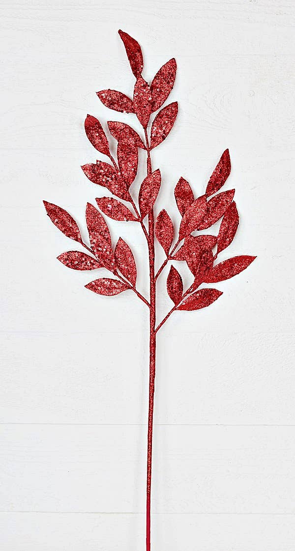 30072- 31in Spray-Glittered Bay Leaves-RED