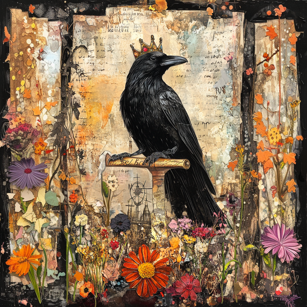 Fantasy Raven colorful wreath sign, wall decor, Halloween decor with Raven