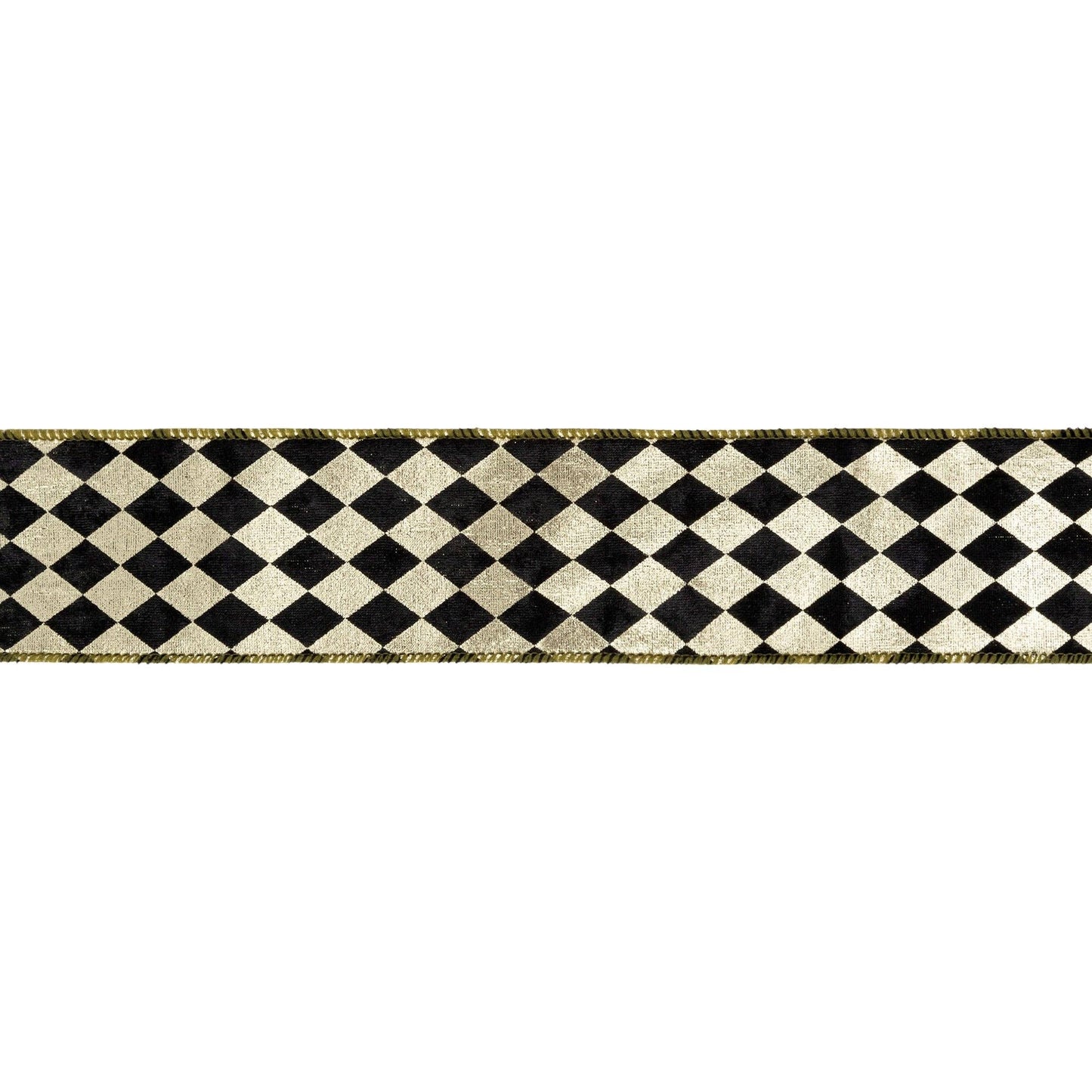 Black and Gold Harlequin Wired Ribbon 10 Yard Spool