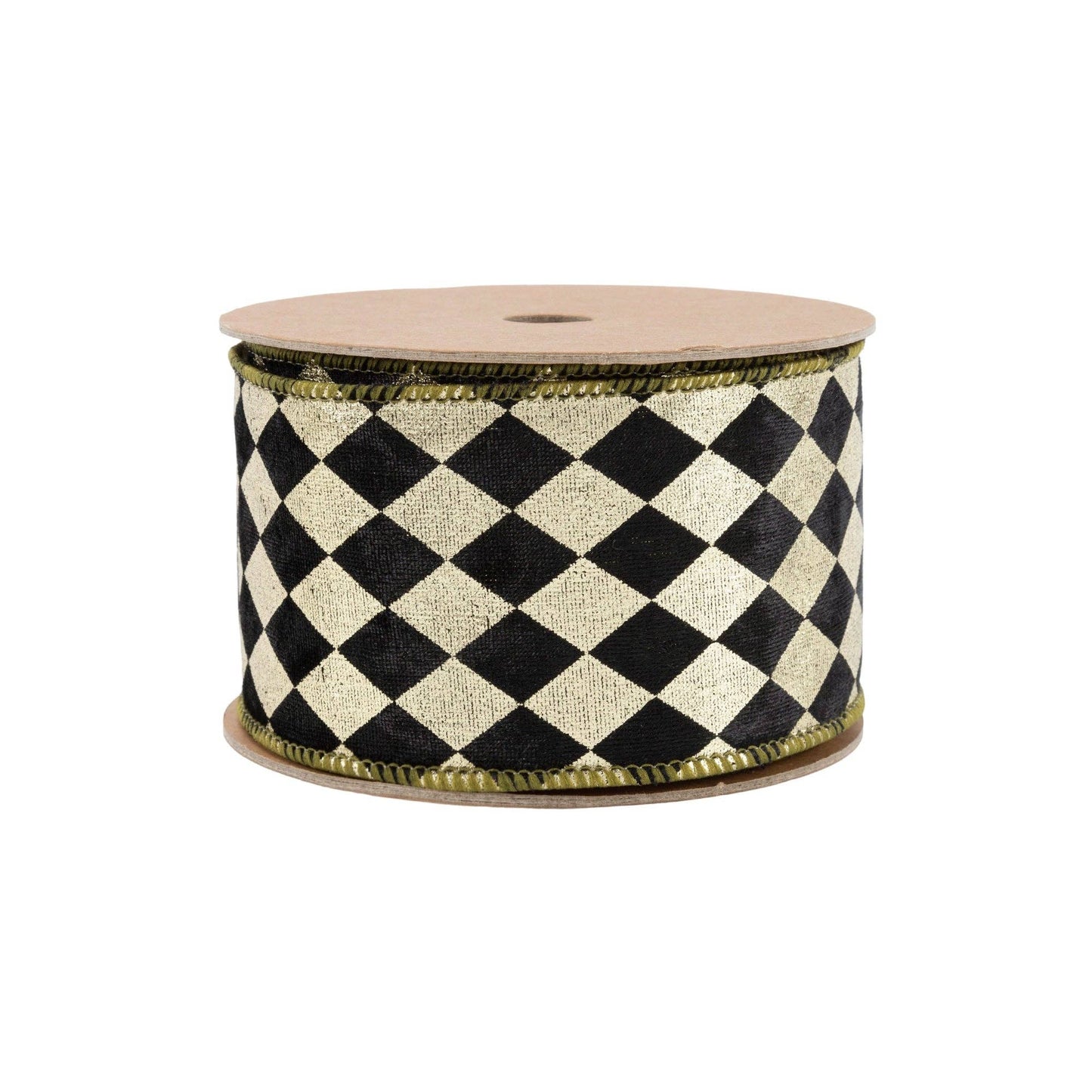 Black and Gold Harlequin Wired Ribbon 10 Yard Spool