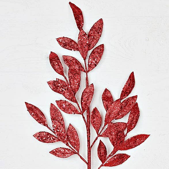 30072- 31in Spray-Glittered Bay Leaves-RED