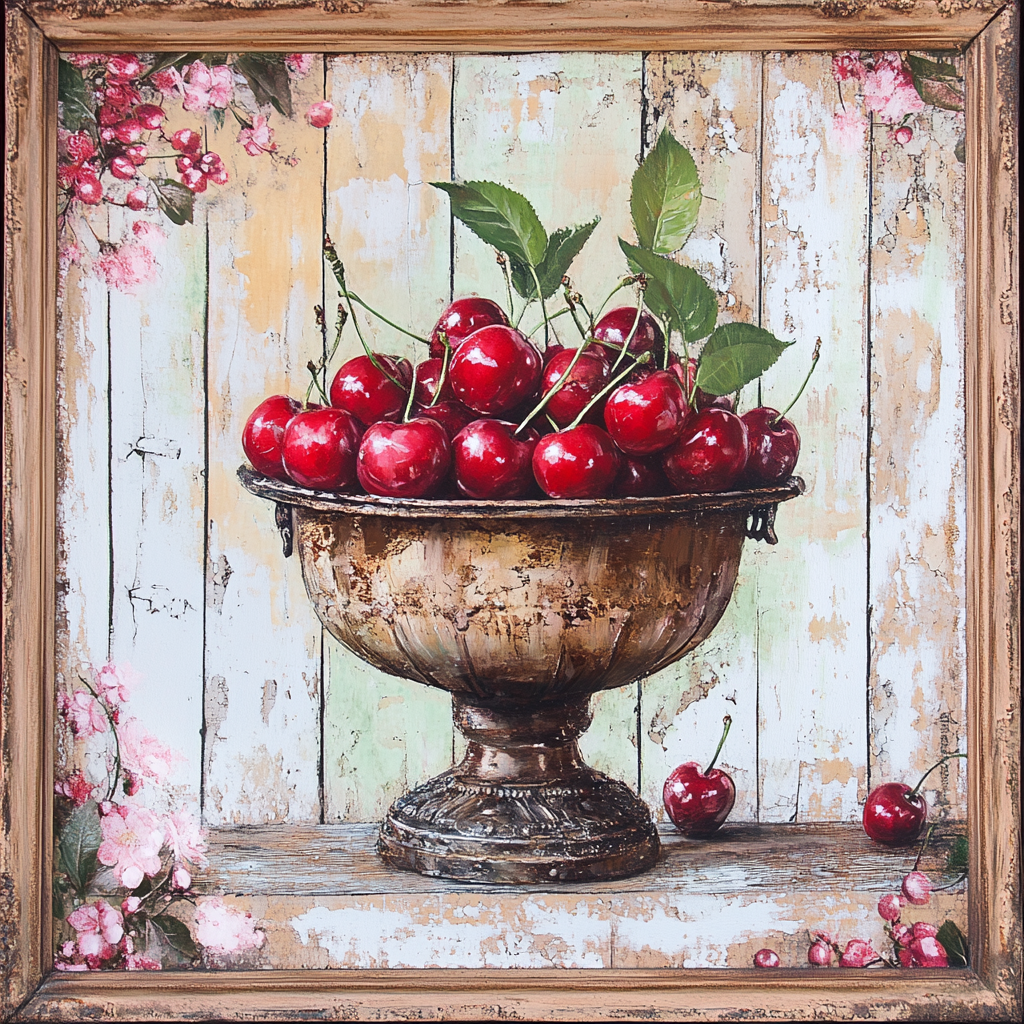 Vintage Pedestal Bowl of Cherries