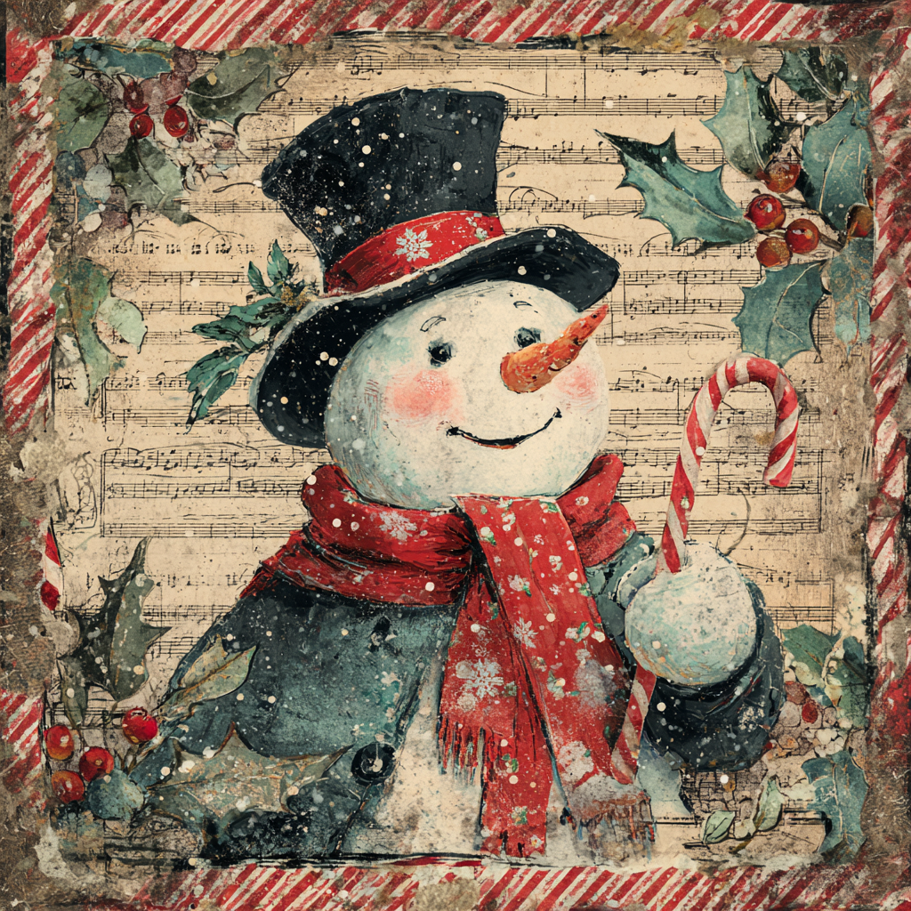 Snowman with Red Scarf & Snowflakes