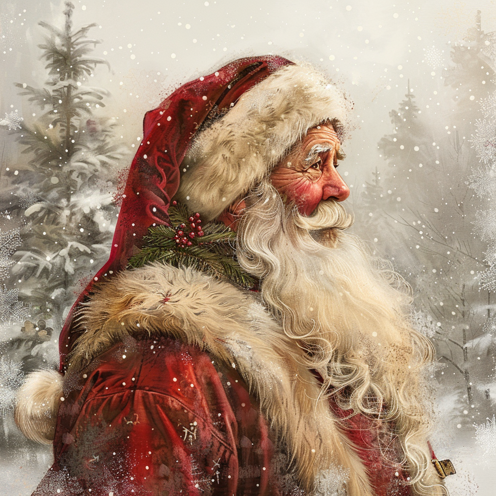 Jolly Vintage Santa Claus with Snowy scene