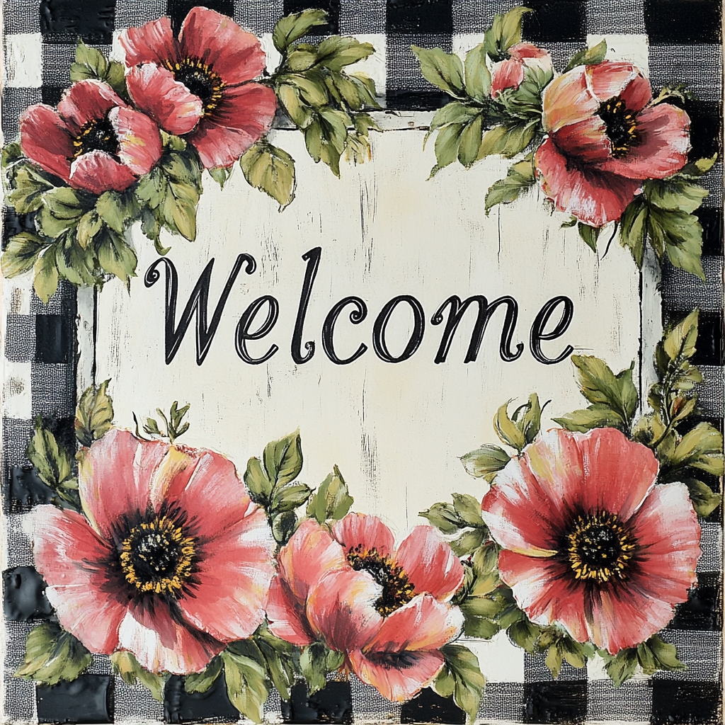 French Country Inspired Everyday floral welcome sign