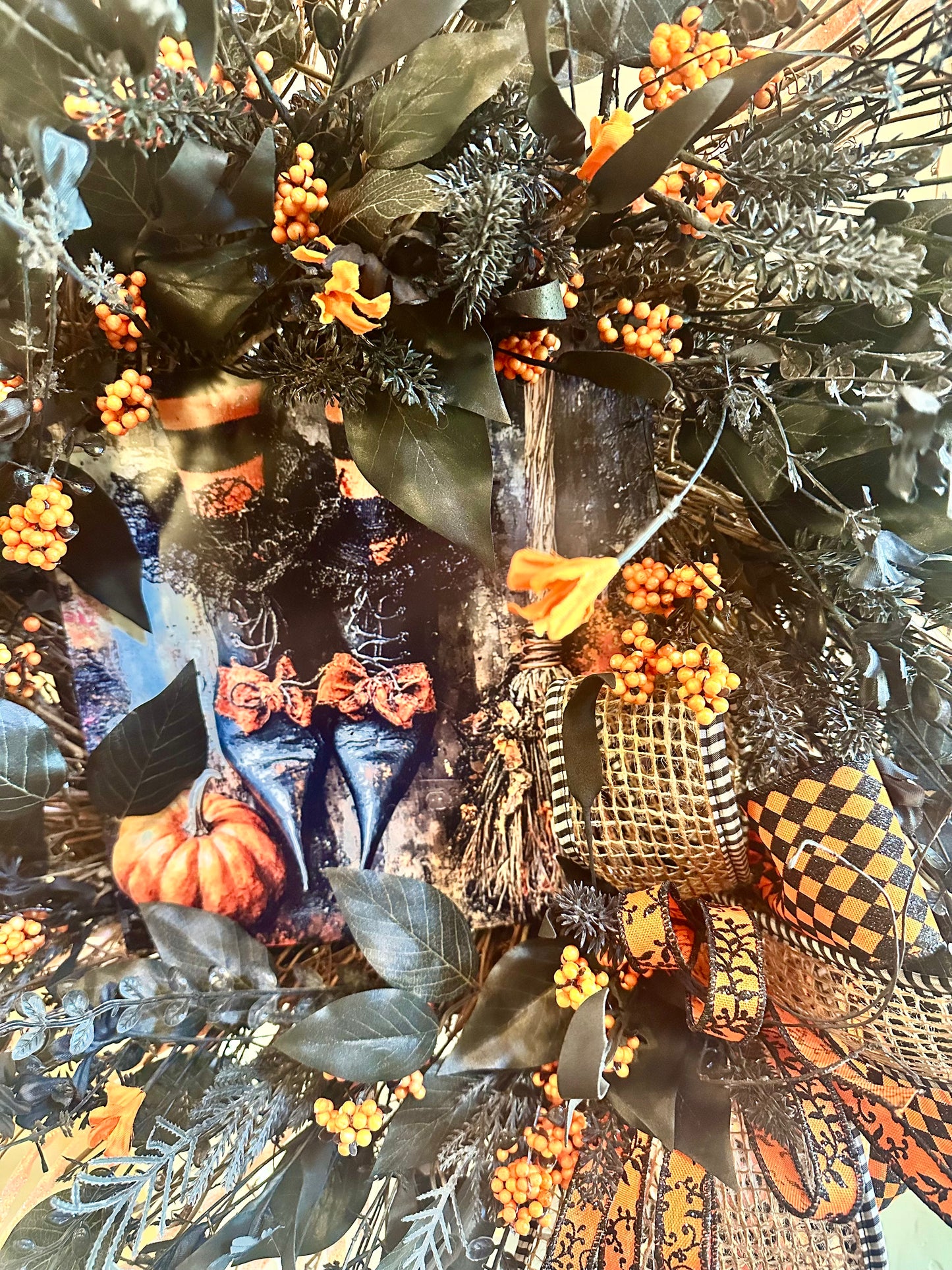 Primitive witches boots wreath