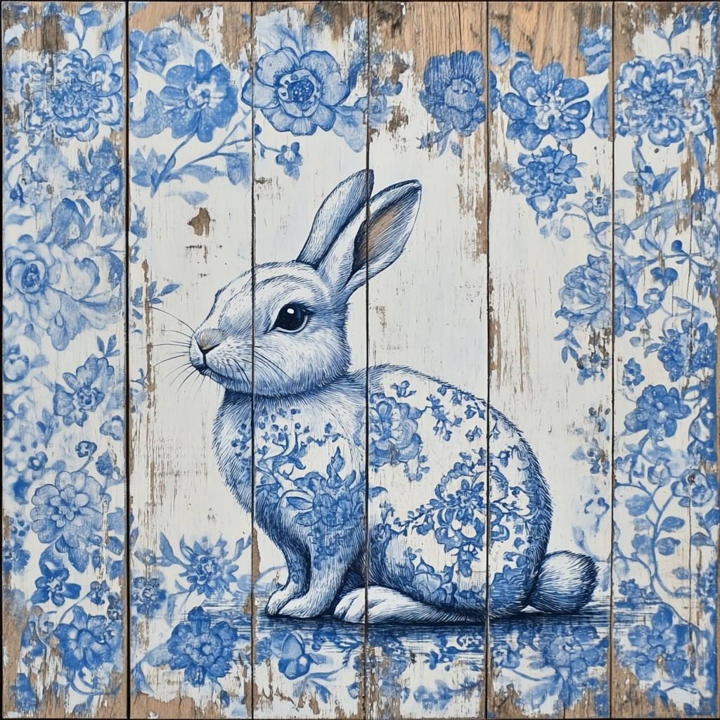 Blue and White Chinoiserie Bunny