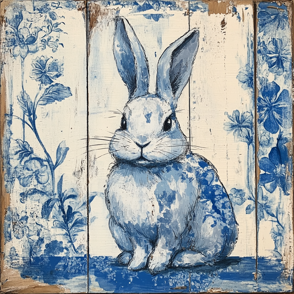 Farmhouse inspired Chinoiserie Spring Bunny