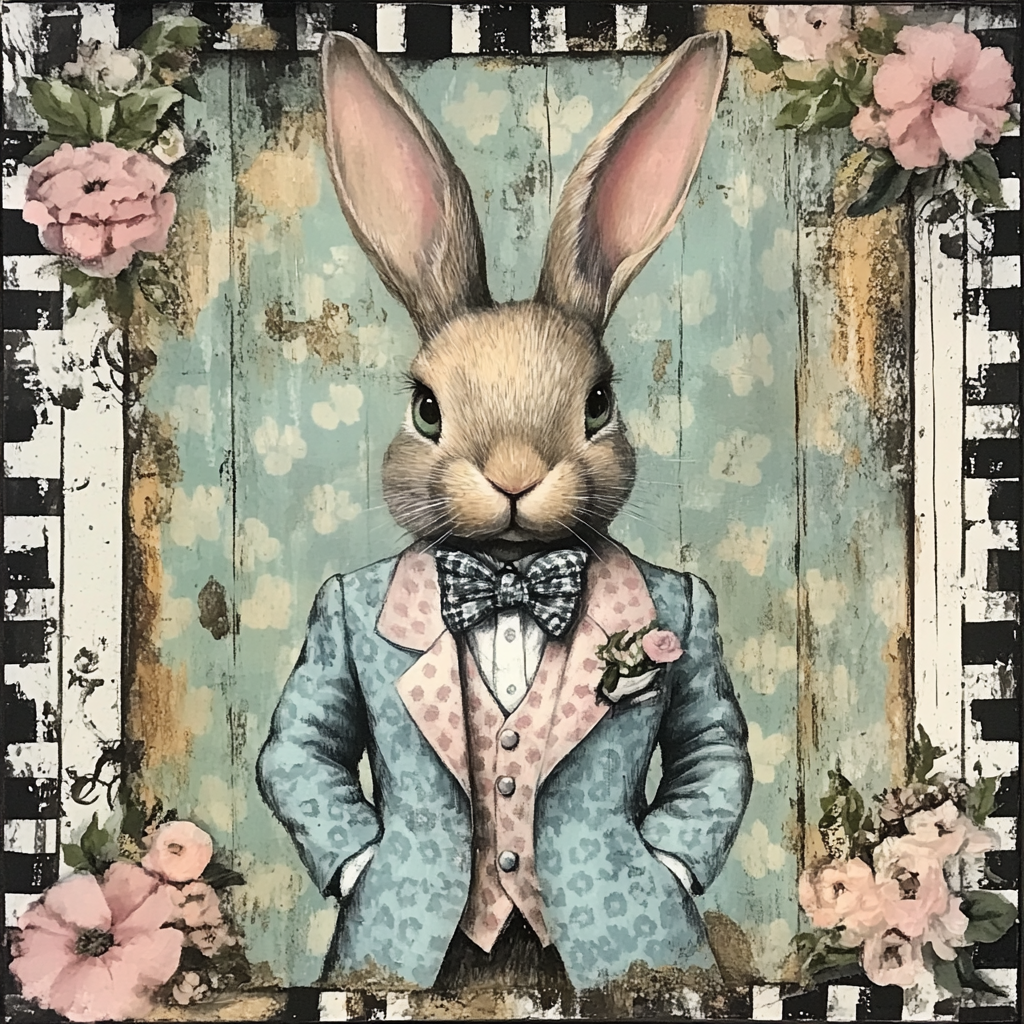 Dapper Bunny with Pink and Blue Suit