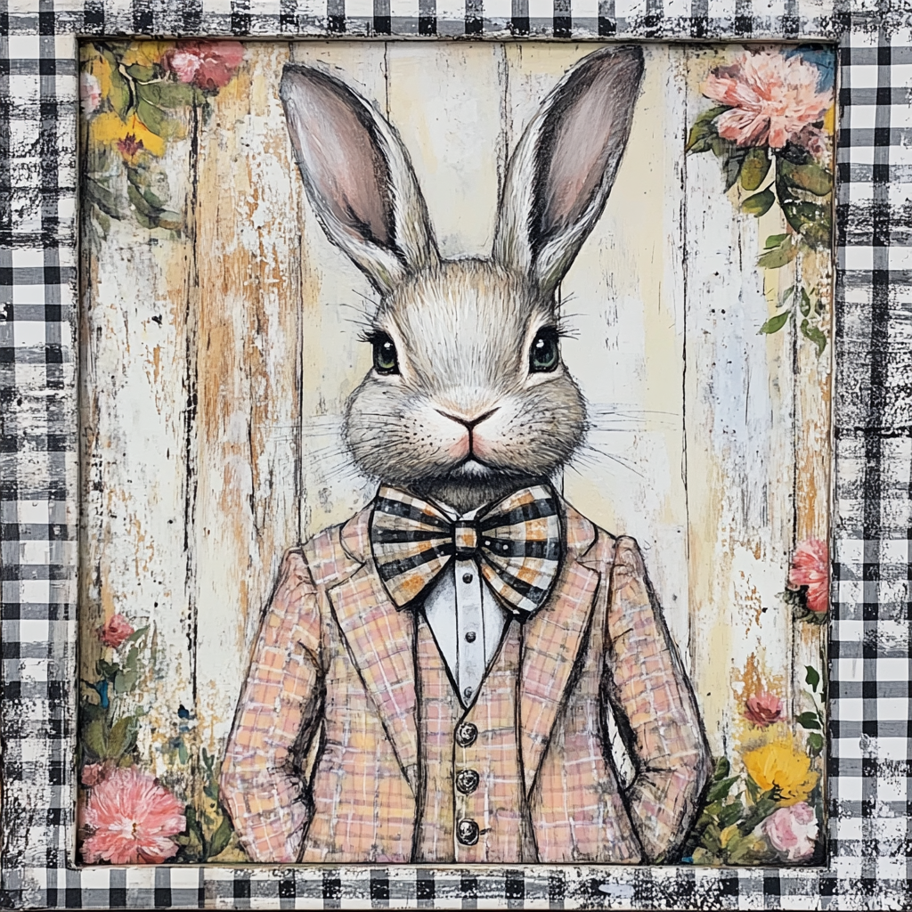 Bunny with Checks and Florals