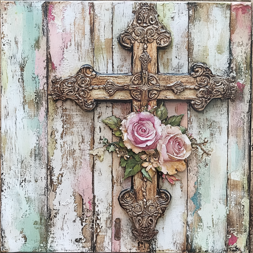 Ornate Cross with Pastel Florals