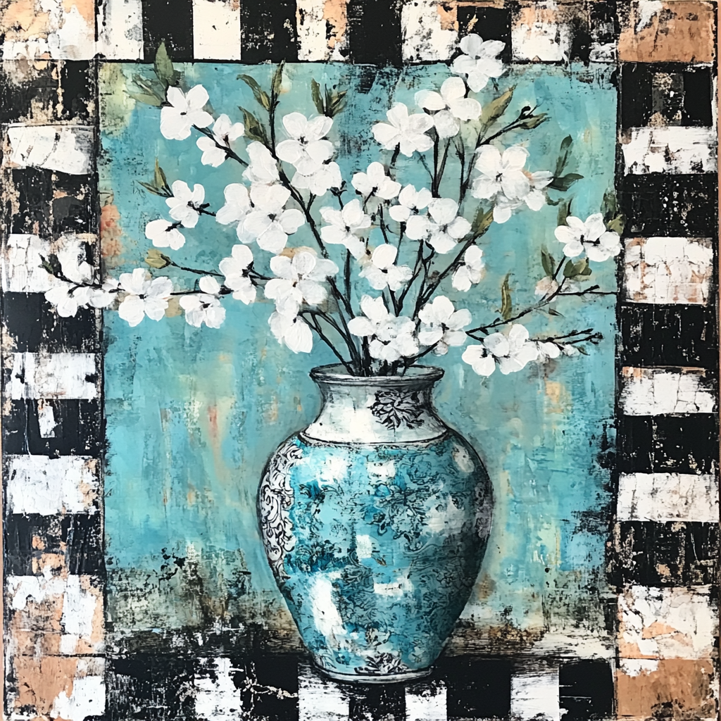 Tiffany Blue Chinoiserie Vase with Florals