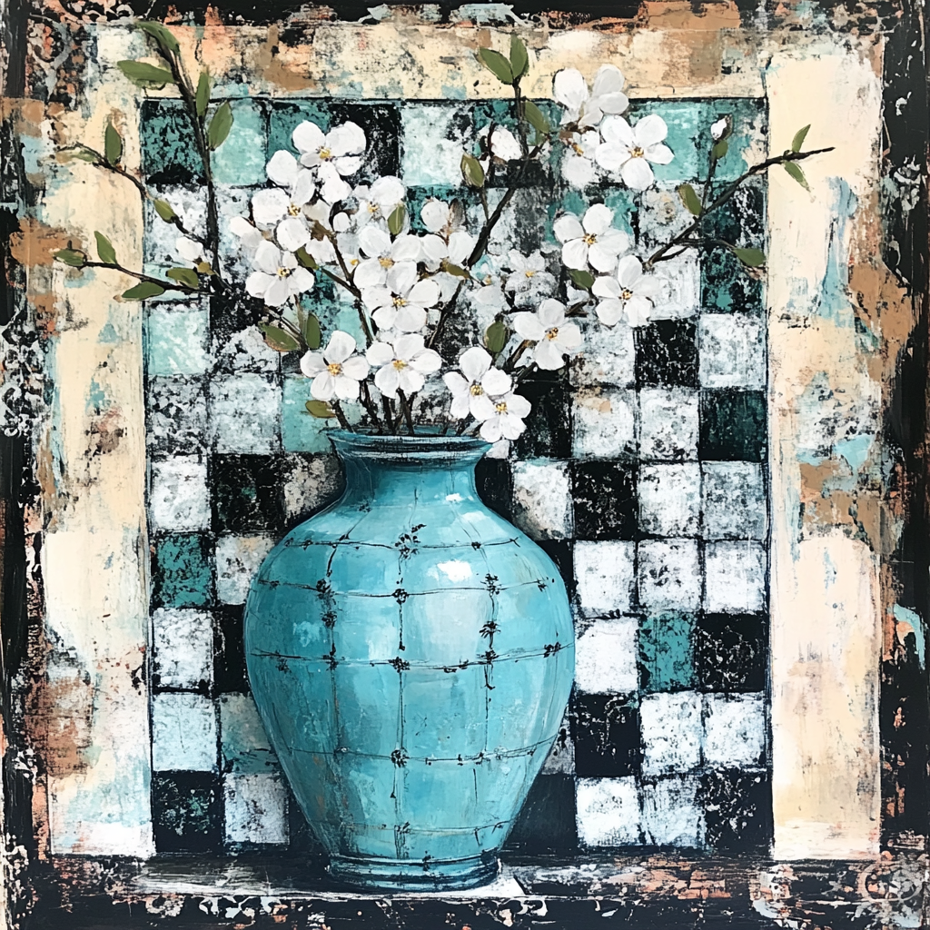 Tiffany Blue Chinoiserie Vase with Florals