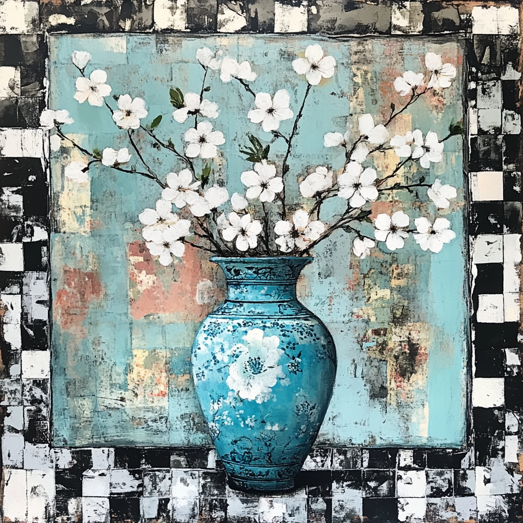 Tiffany Blue Chinoiserie Vase with Florals
