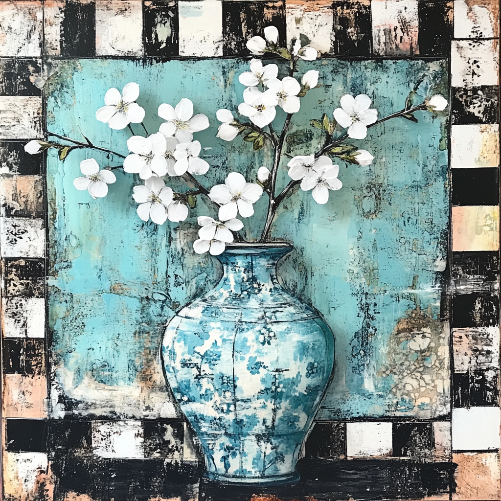 Tiffany Blue Chinoiserie Vase with Florals
