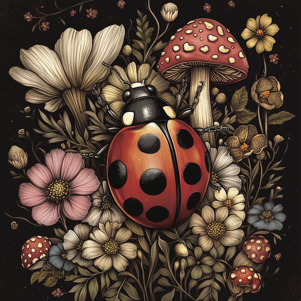 Botanical Garden Mushroom and Lady Bug Print