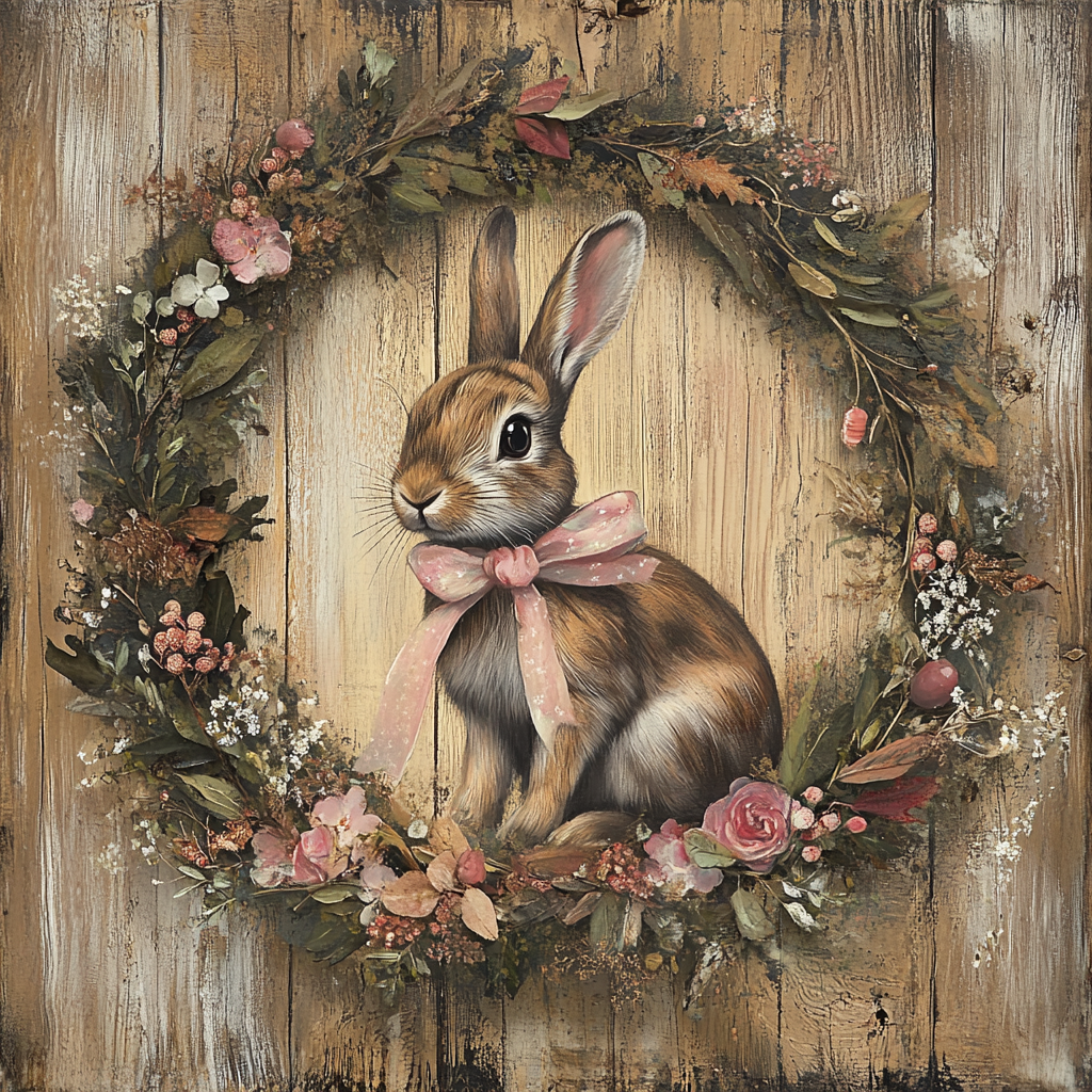 Rustic Springtime Bunny and Wreath