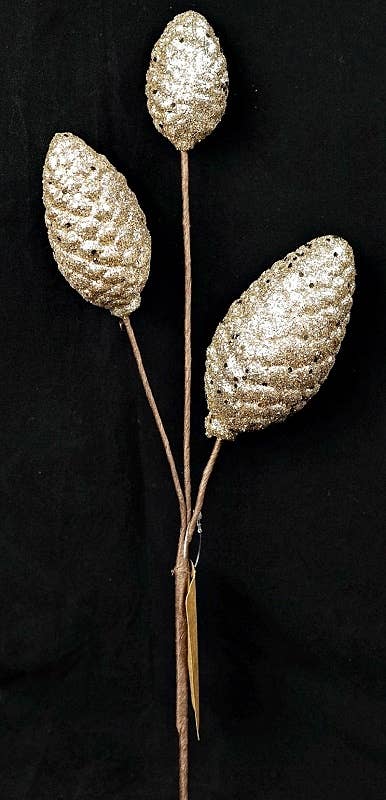 ISB73243- 18in Glitter Pinecone Spray-Champaigne