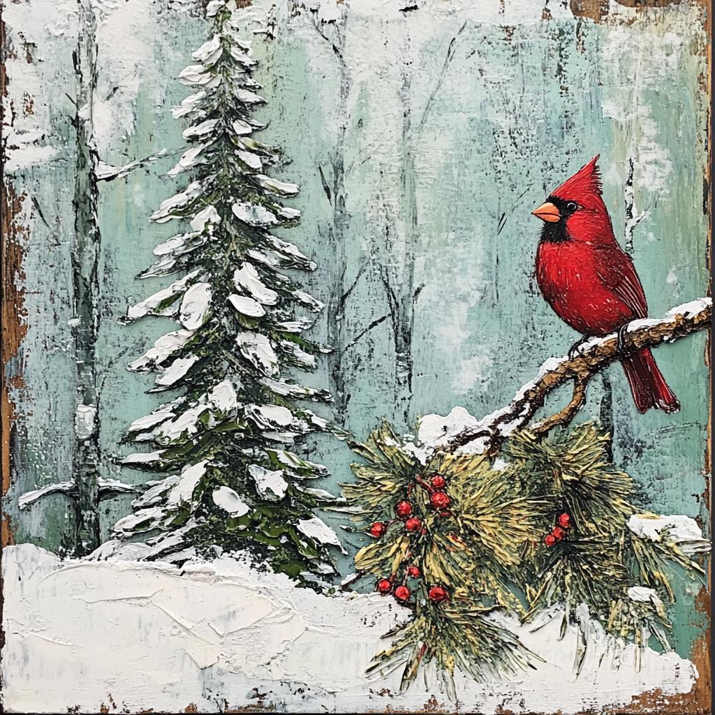Christmas sign for crafting, Christmas wreath sign, Christmas wall decor, red bird, rustic winter scene, cardinal