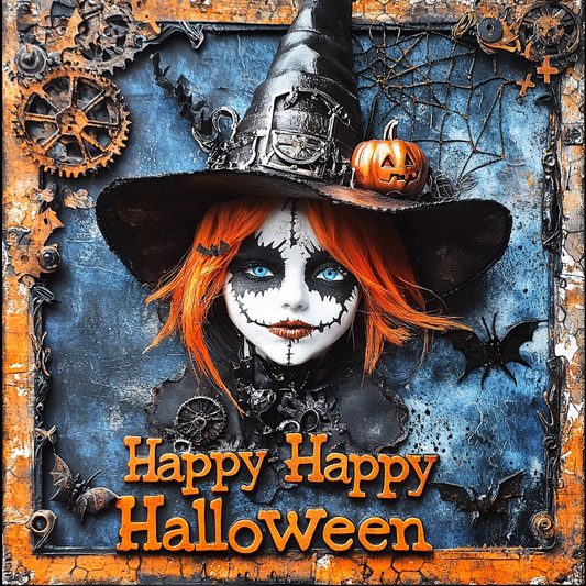 Happy!! Happy!! Halloween sign for crafting, steampunk wreath sign, spooky wall decor