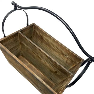 Wood Basket with Metal Handle