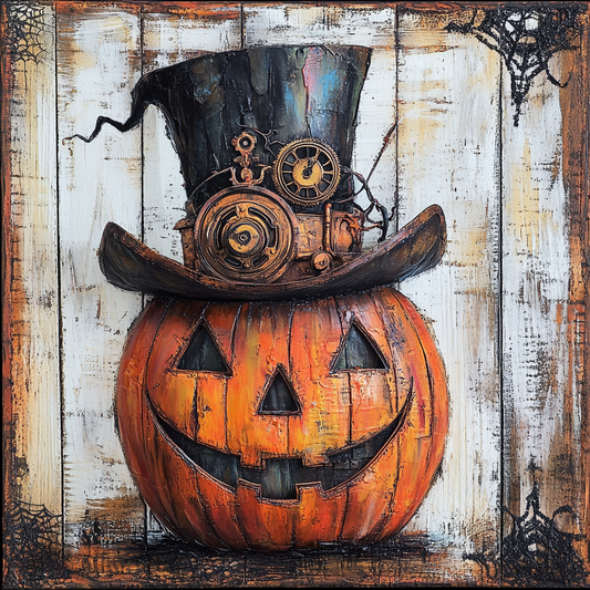 Halloween sign for crafting, steampunk wreath sign, spooky wall decor, Jack-o-lantern decoration