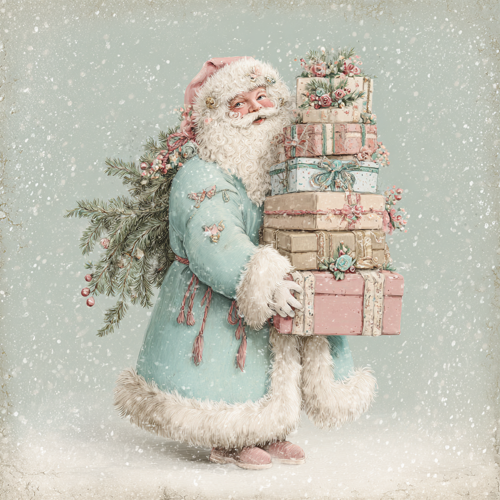 Pastel Santa Claus with Gifts