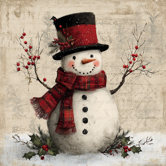 Rustic Snowman with Holly Berries