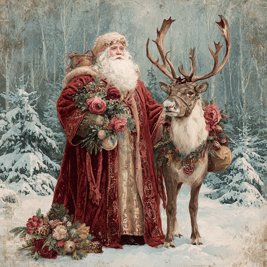 Vintage Santa Claus and Reindeer