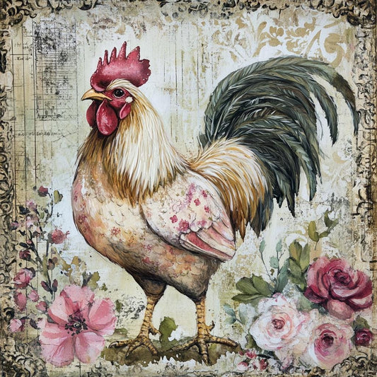 Everyday sign for crafting, Rooster wreath sign, kitchen wall decor, French country feel and vibrant yet soft colors, floral rooster decor