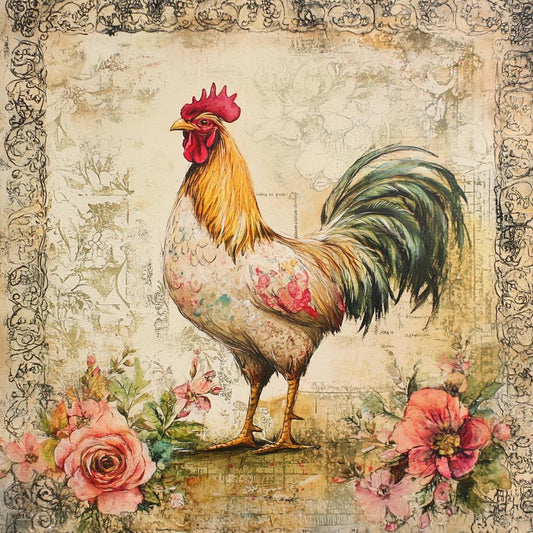 Everyday sign for crafting, Rooster wreath sign, kitchen wall decor, French country feel and vibrant yet soft colors, floral rooster decor