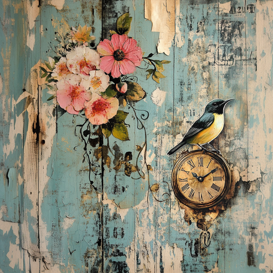 Birds & Garden Flowers Mixed Media Print