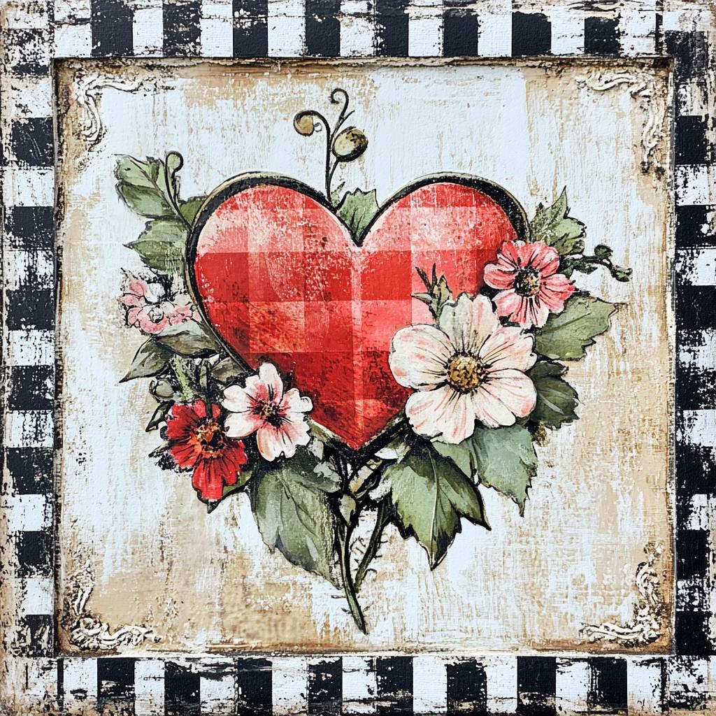 Valentine’s Day sign for crafting and wreath making, Valentines wreath sign, February wall decor, hearts, black and white check