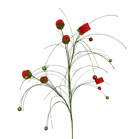 Candy Roll Twig Spray 35" - Red/Green