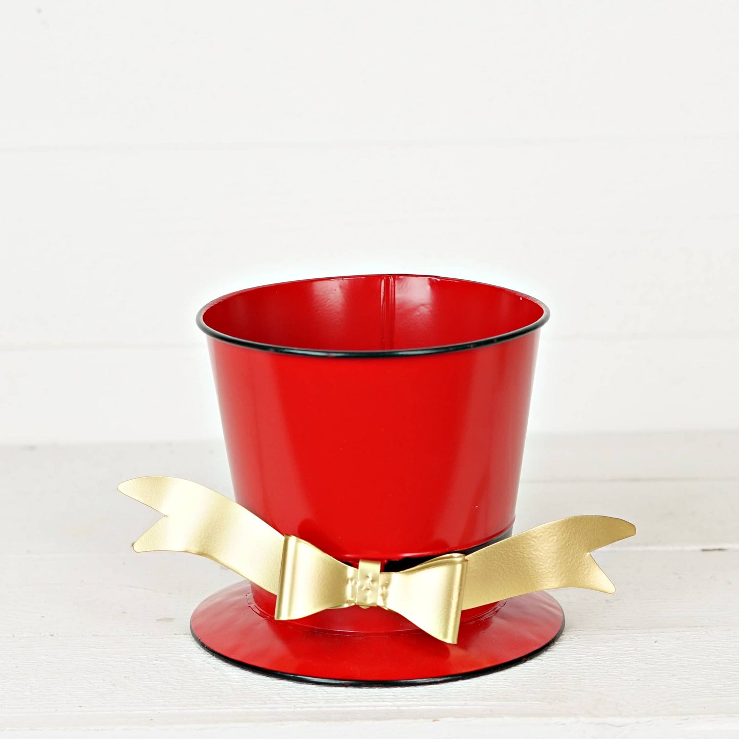 Holiday Red Tophat Metal Bucket-7H x 8D