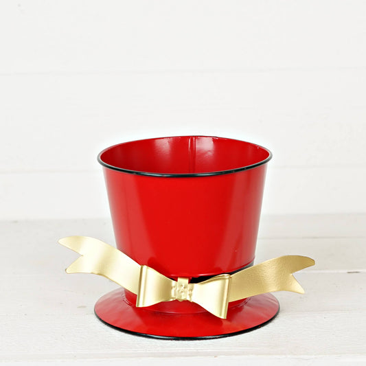 Holiday Red Tophat Metal Bucket-7H x 8D