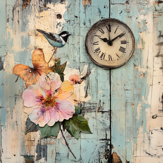 Birds & Garden Flowers Mixed Media Print