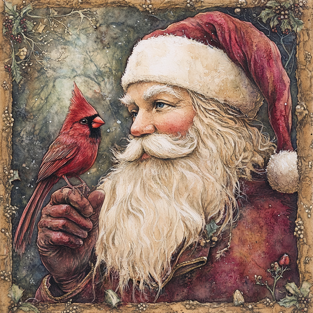 Vintage Santa Claus with Cardinal