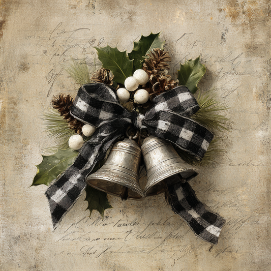 Black & White Plaid Traditional Christmas bells
