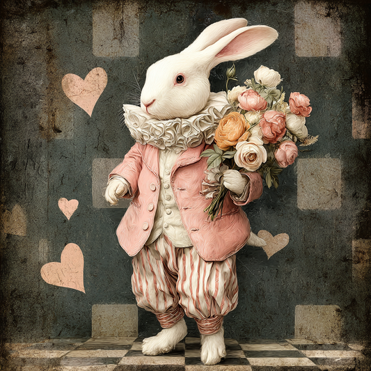 VALENTINE’S Bunny with flowers, checks and hearts