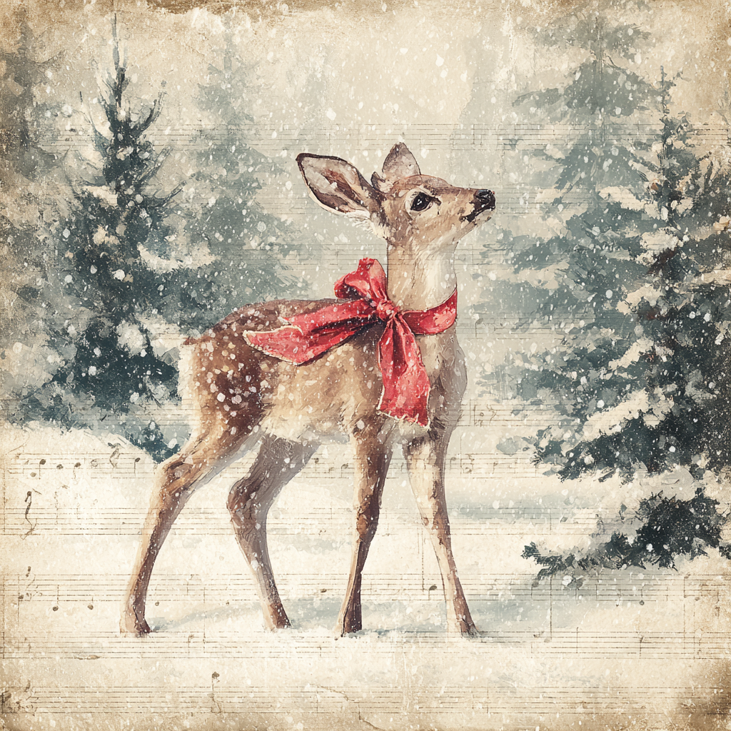 Vintage Deer Woodlands Christmas