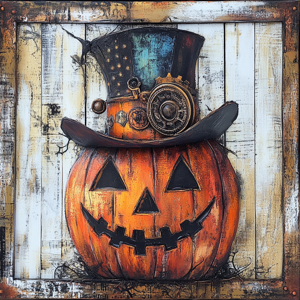 Halloween sign for crafting, steampunk wreath sign, spooky wall decor, Jack-o-lantern decoration