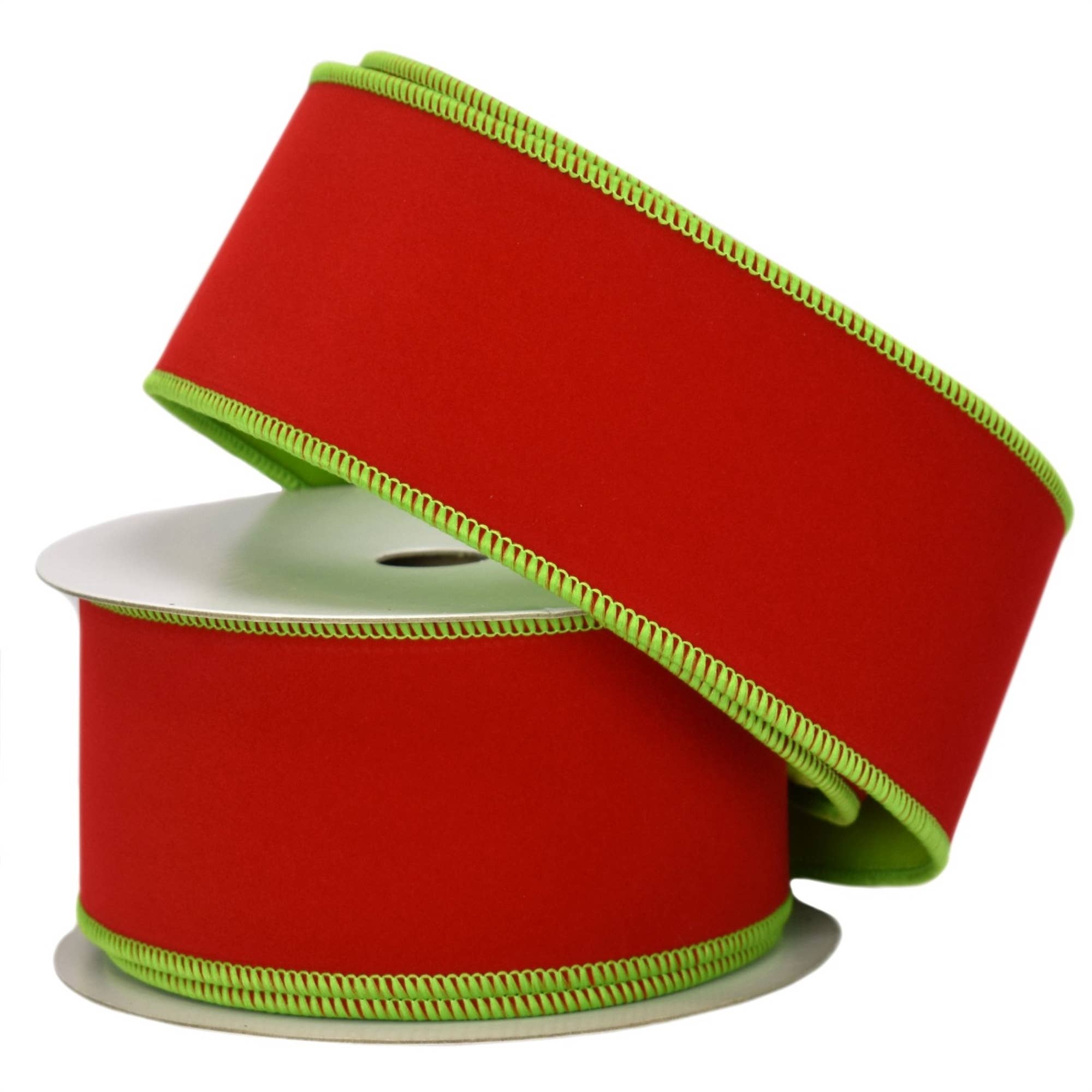 Lime/Red Double Sided Flocking Velvet Ribbon 2.5