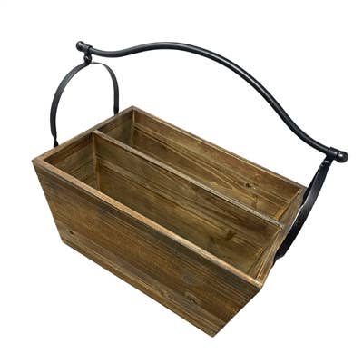 Wood Basket with Metal Handle