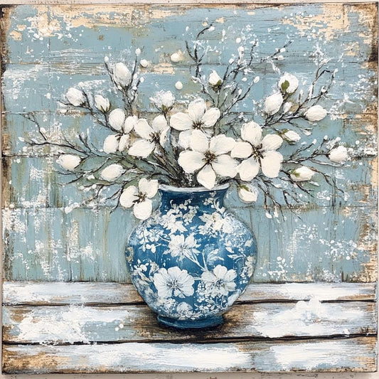 Everyday sign for crafting, winter wreath sign, farmhouse wall decor, soft blue and cream colors, white flowers