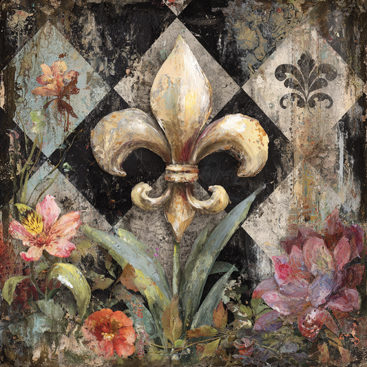 French Country Florals and Fleur De Lis Mixed Media Print