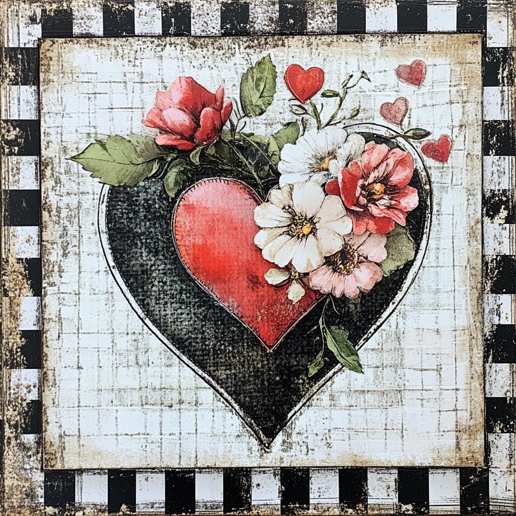 Valentine’s Day sign for crafting and wreath making, Valentines wreath sign, February wall decor, hearts, black and white check