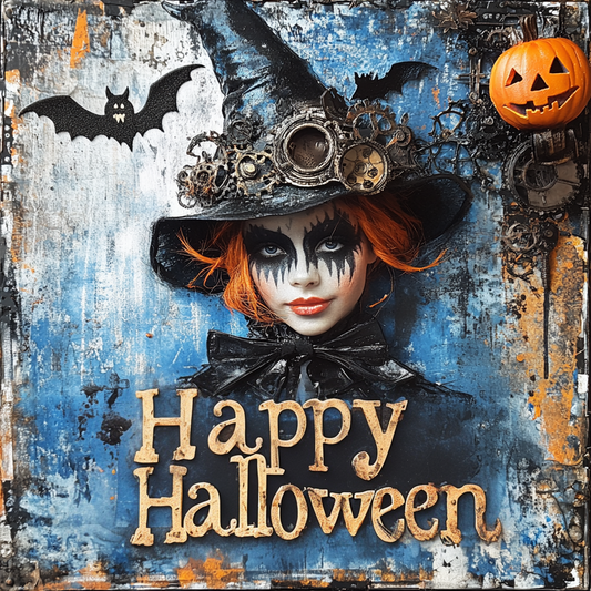 Happy Halloween sign for crafting, steampunk wreath sign, spooky wall decor