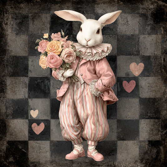 VALENTINE’S Bunny with flowers, checks and hearts
